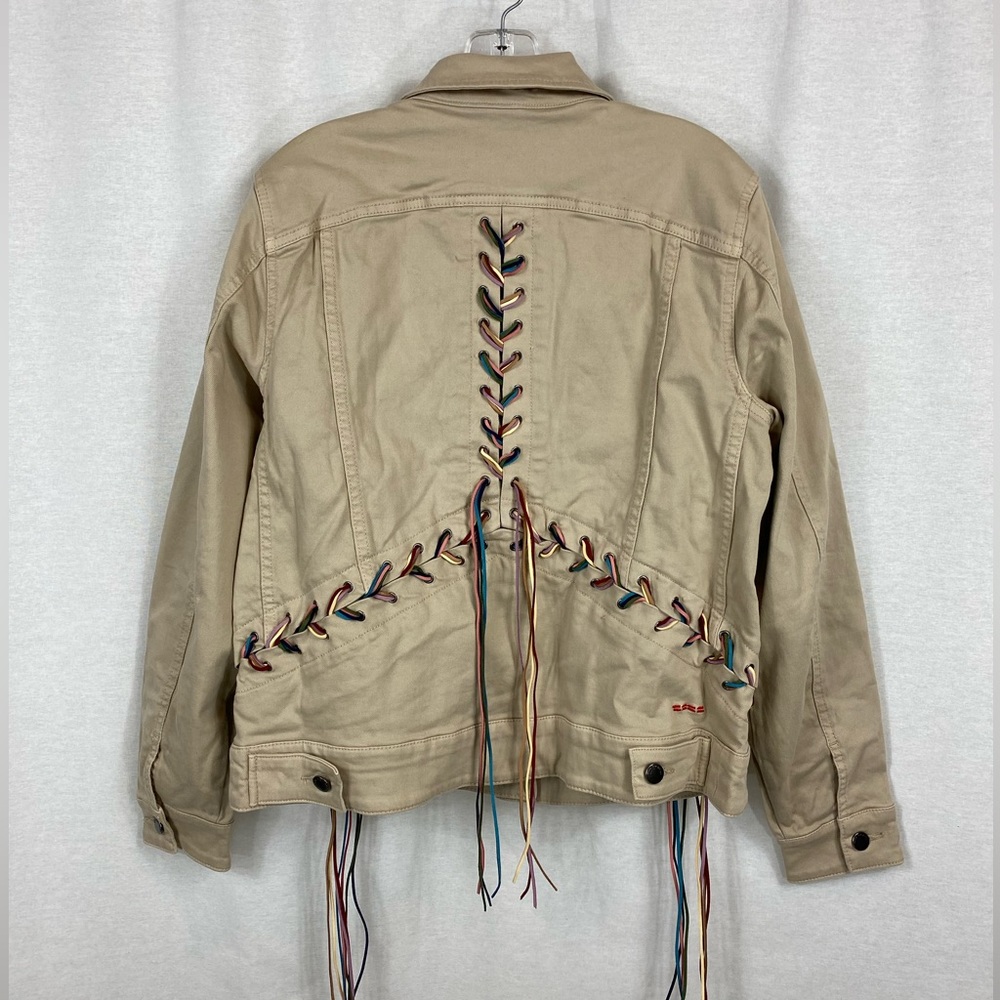 Peace Love World Tan Cream Color Jean Tassel Jacket - Picture 4 of 7